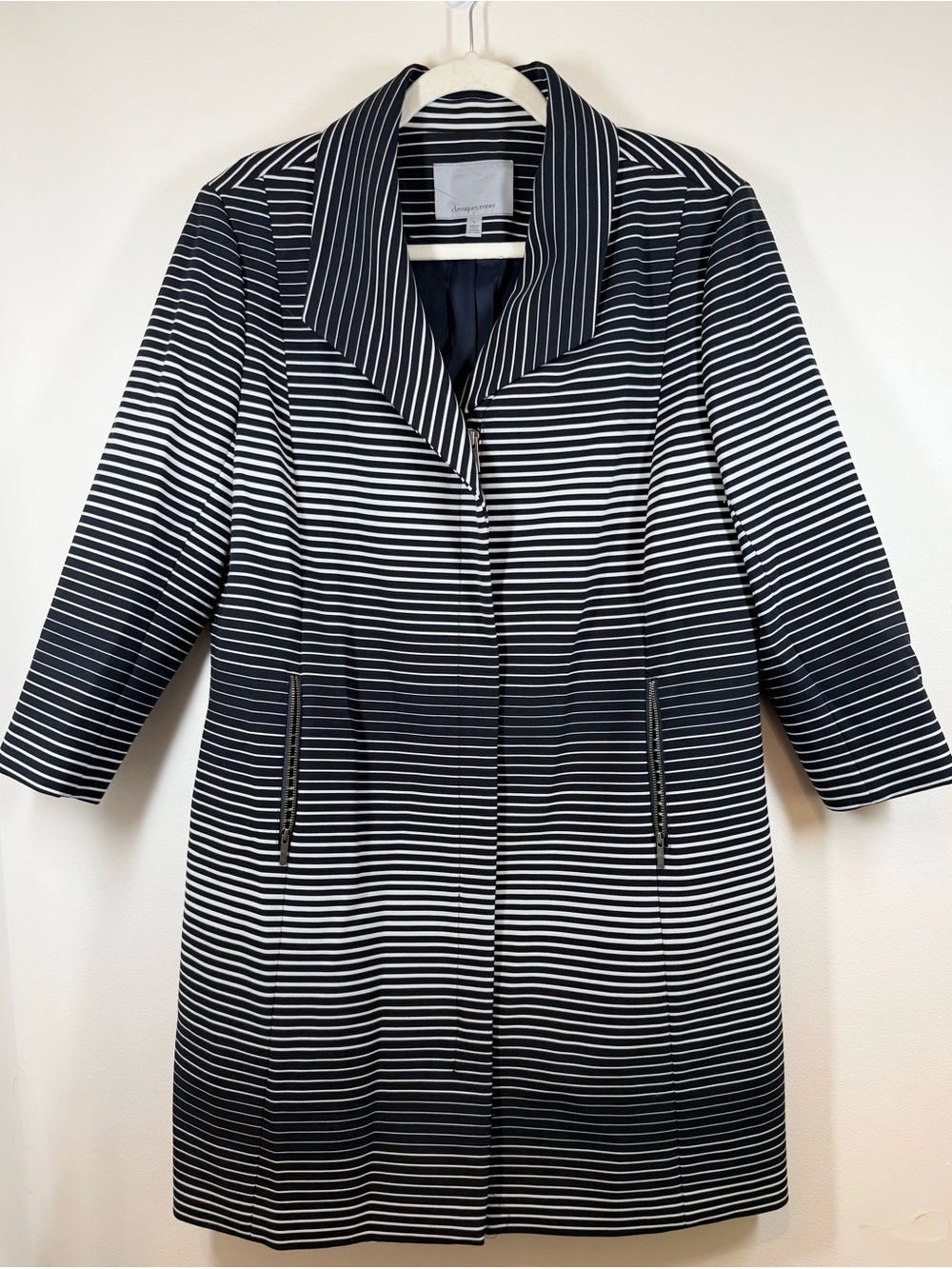 Classiques Entier Navy and White Striped Trench Coat Women’s Size Large